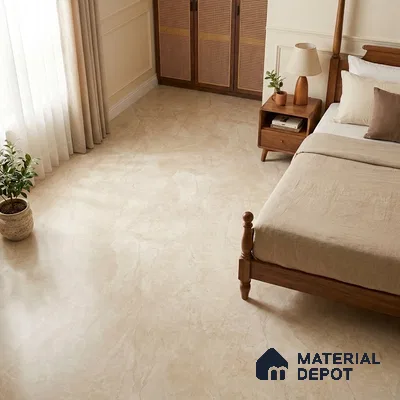 Traditional Bedroom with Cream Crema Marble-Look Floor Tile