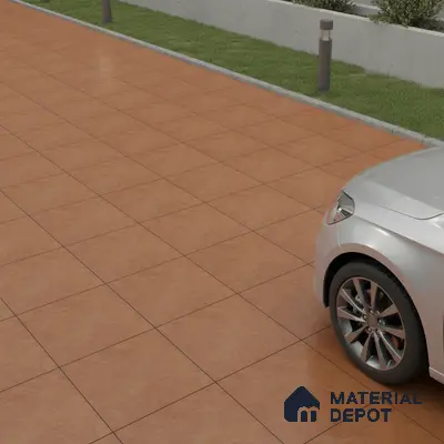 Modern parking area with terracotta matte floor tiles