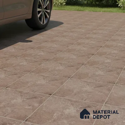 Modern parking area with matte brown stone-look floor tiles