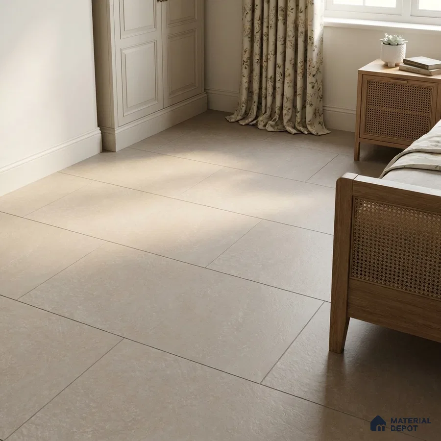 Traditional Bedroom with Beige Cement-Look Matte Floor Tile