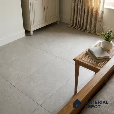 Traditional Bedroom with Ash Grey Cement-Look Matte Floor Tile