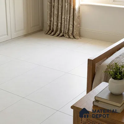 Traditional Bedroom with Ivory Cement-Look Matte Floor Tile