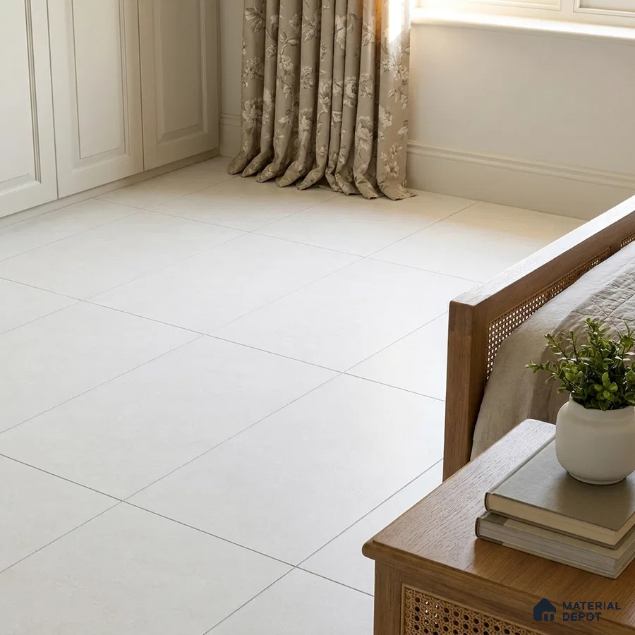 Traditional Bedroom with Ivory Cement-Look Matte Floor Tile