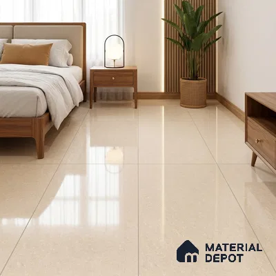 Modern Bedroom with Golden Beige Polished Floor Tile