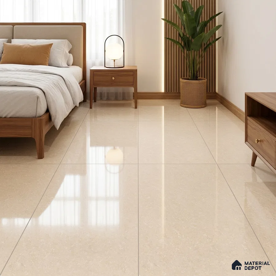 Modern Bedroom with Golden Beige Polished Floor Tile