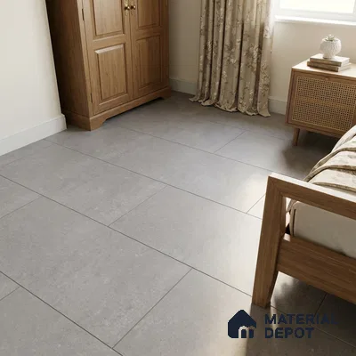 Minimalist Bedroom with Grey Cement-Look Matte Floor Tile