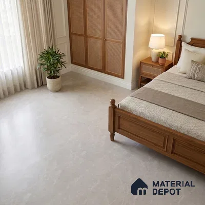 Traditional Bedroom with Matte Cream Marble-Look Floor Tile
