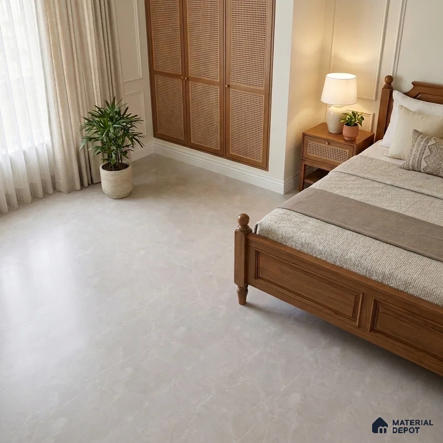 Traditional Bedroom with Matte Cream Marble-Look Floor Tile
