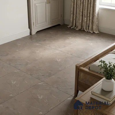 Traditional Bedroom with Matte Taupe Brown Marble-Look Floor Tile