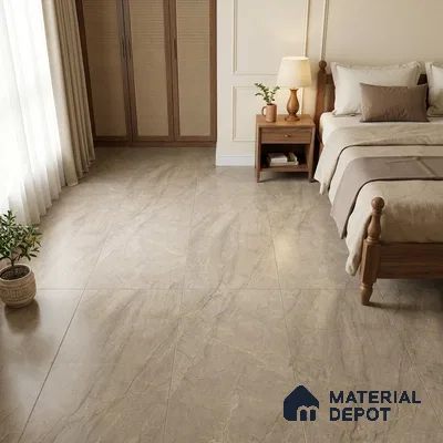 Traditional Bedroom with Matte Beige Marble-Look Floor Tile