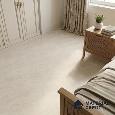 Traditional Bedroom with Matte Ivory Marble-Look Floor Tile