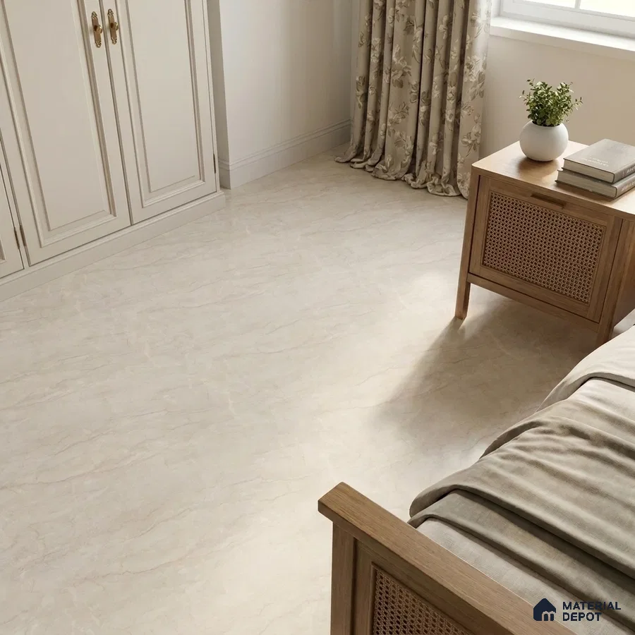 Traditional Bedroom with Matte Ivory Marble-Look Floor Tile
