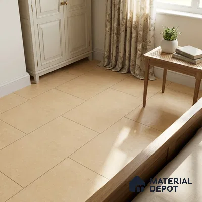 Modern Bedroom with Warm Beige Matte Stone-Look Floor Tile