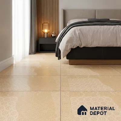 Modern Bedroom with Beige Patterned Matte Floor Tile