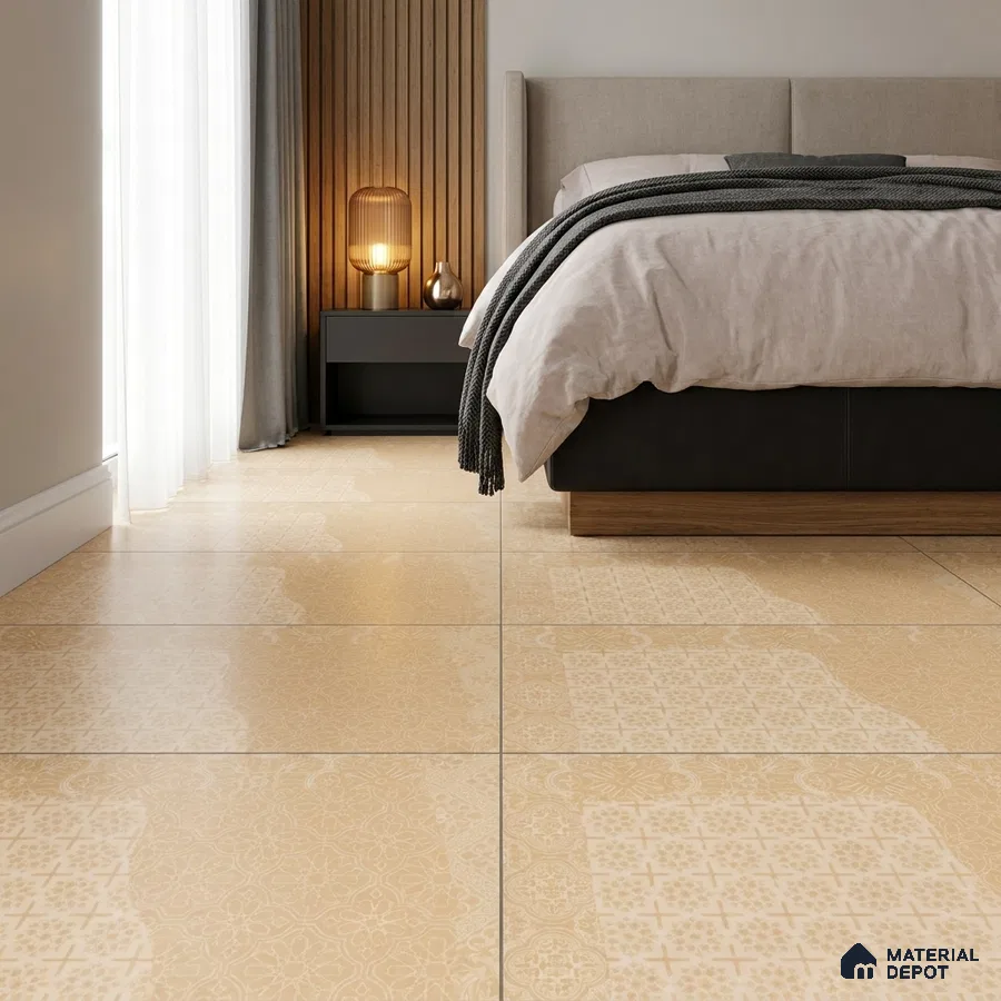 Modern Bedroom with Beige Patterned Matte Floor Tile