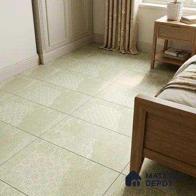 Modern Bedroom with Sage Green Patterned Matte Floor Tile