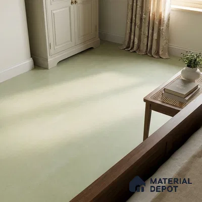 Minimalist Bedroom with Soft Mint Green Matte Floor Tile