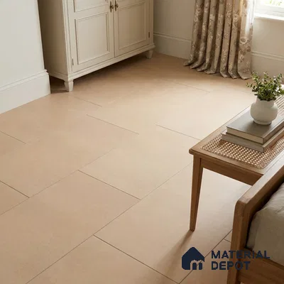 Minimalist Bedroom with Warm Sand Beige Matte Floor Tile
