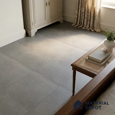 Minimalist Bedroom with Charcoal Grey Matte Cement-Look Floor Tile