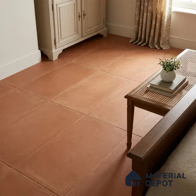 Mediterranean Bedroom with Terracotta Matte Floor Tile