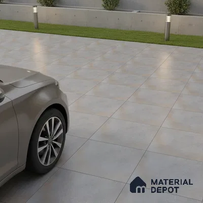 Modern parking area with matte grey stone-look floor tiles