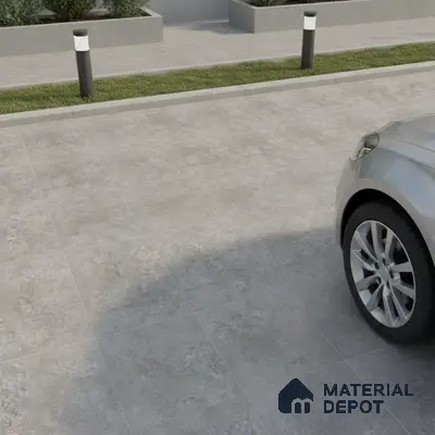 Modern parking area with light grey stone-look anti-skid floor tiles