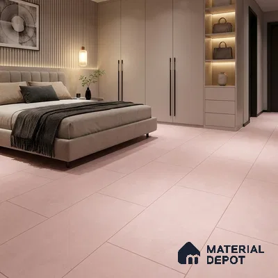 Modern Bedroom with Blush Pink Fabric-Look Matte Floor Tile