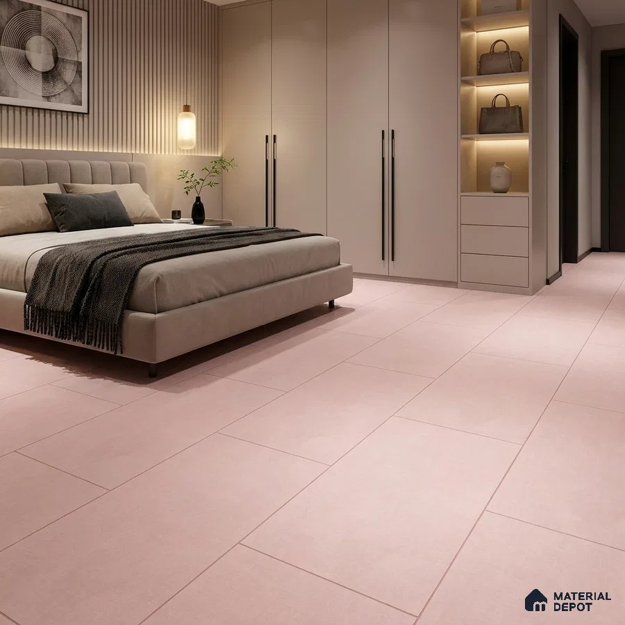 Modern Bedroom with Blush Pink Fabric-Look Matte Floor Tile