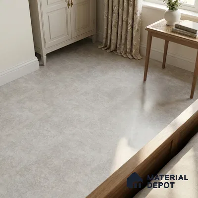 Traditional Bedroom with Light Grey Cement-Look Matte Floor Tile