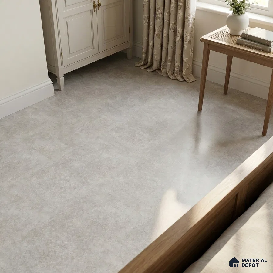 Traditional Bedroom with Light Grey Cement-Look Matte Floor Tile