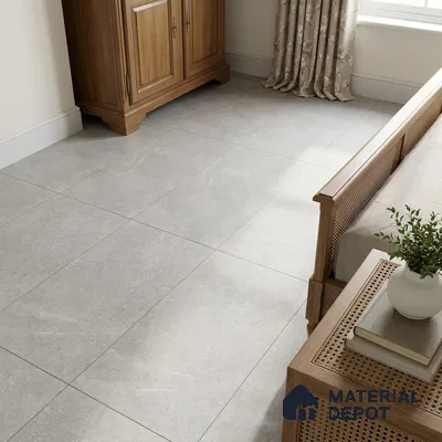 Traditional Bedroom with Light Grey Stone-Look Matte Floor Tile