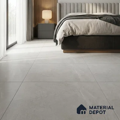 Modern Bedroom with Grey Stone-Look Matte Floor Tile