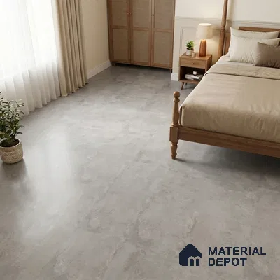 Scandinavian Bedroom with Grey Cement-Look Matte Floor Tile