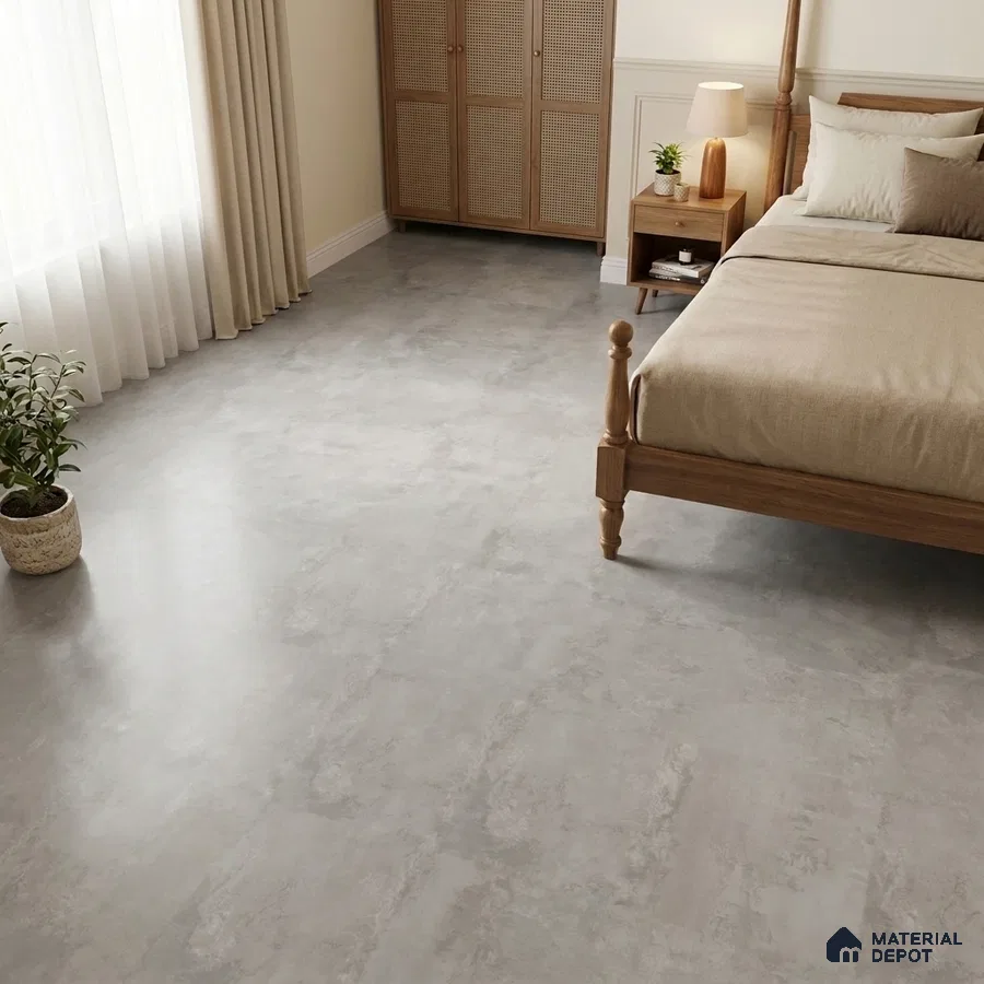 Scandinavian Bedroom with Grey Cement-Look Matte Floor Tile