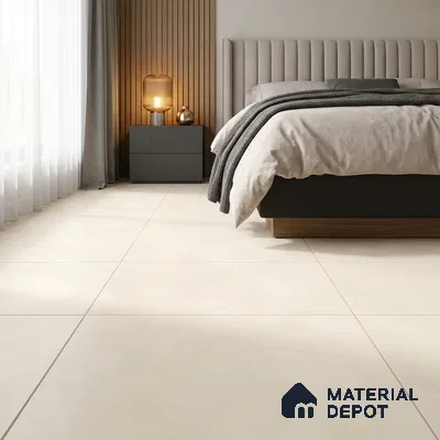 Modern Bedroom with Cream Cement-Look Matte Floor Tile