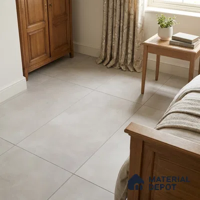 Traditional Bedroom with Greige Cement-Look Matte Floor Tile