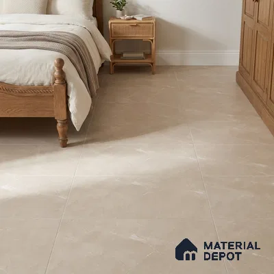 Traditional Bedroom with Warm Beige Marble-Look Floor Tile