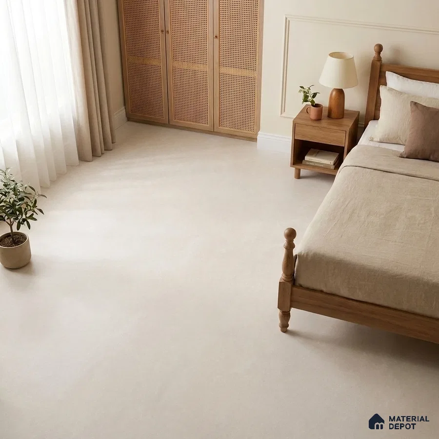 Scandinavian Bedroom with Ivory Cement-Look Matte Floor Tile