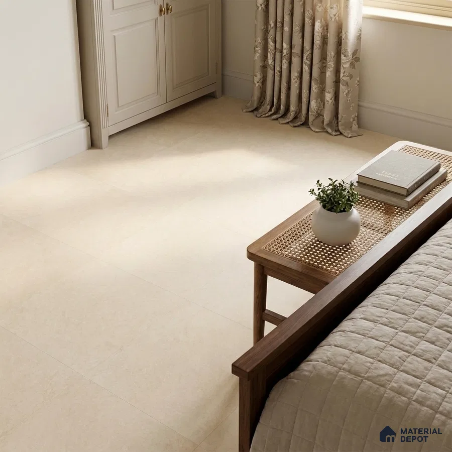 Traditional Bedroom with Ivory Cement-Look Matte Floor Tile