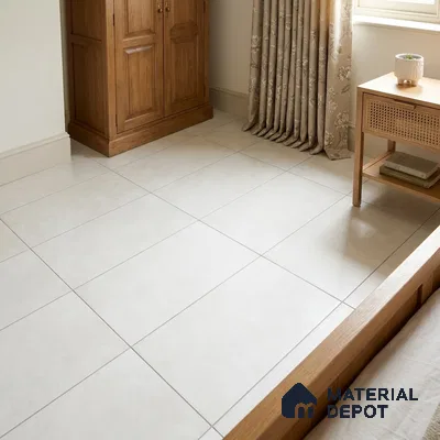 Traditional Bedroom with Frosty White Cement-Look Matte Floor Tile