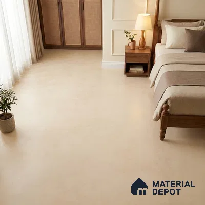 Minimalist Bedroom with Cream Cement-Look Matte Floor Tile