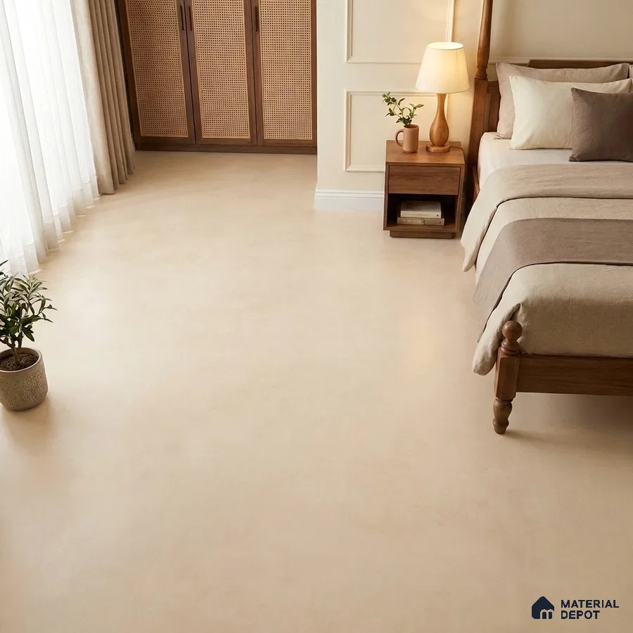 Minimalist Bedroom with Cream Cement-Look Matte Floor Tile