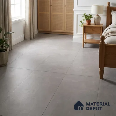 Scandinavian Bedroom with Cool Grey Cement-Look Matte Floor Tile