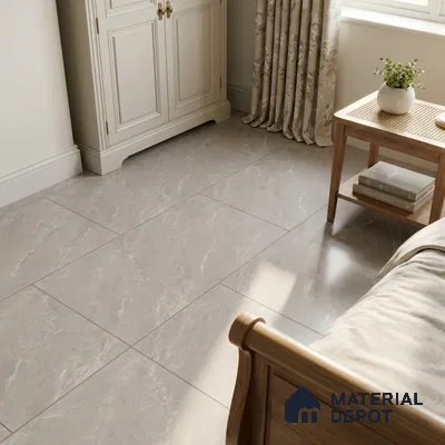 Traditional Bedroom with Grey Marble-Look Floor Tile