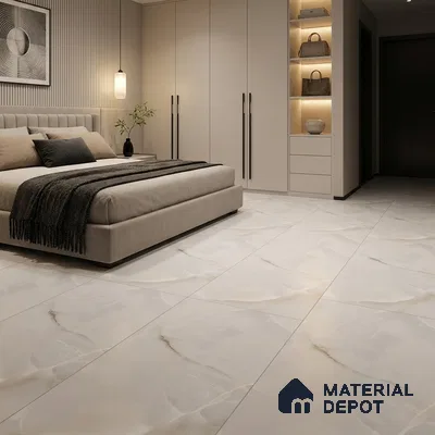 Modern Bedroom with Ivory Onyx-Look Marble Floor Tile