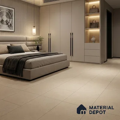 Minimalist Bedroom with Warm Greige Matte Plain Floor Tile