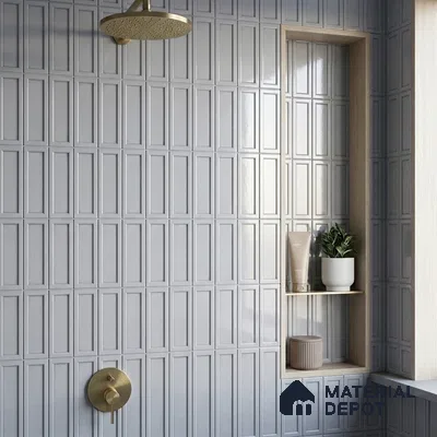 Modern Bathroom with Glossy Grey Framed Panel Shower Wall Tile