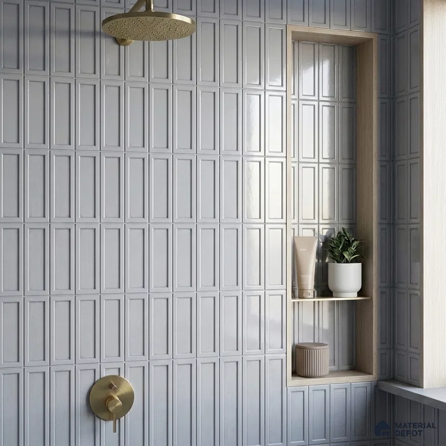 Modern Bathroom with Glossy Grey Framed Panel Shower Wall Tile