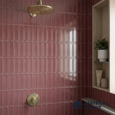 Modern Bathroom with Glossy Maroon Framed Panel Shower Wall Tile