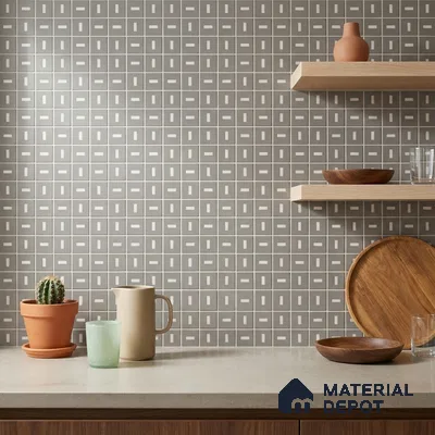 Modern Kitchen with Matte Grey Geometric Dash Mosaic Tile Backsplash